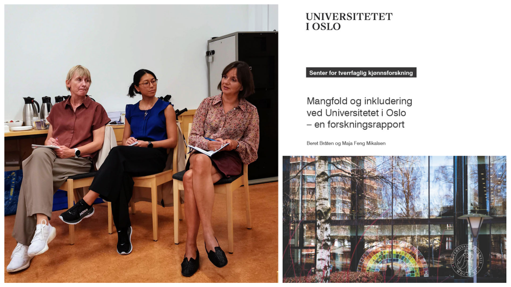 Collage of a picture of three women sitting and discussing and a picture of the report's cover