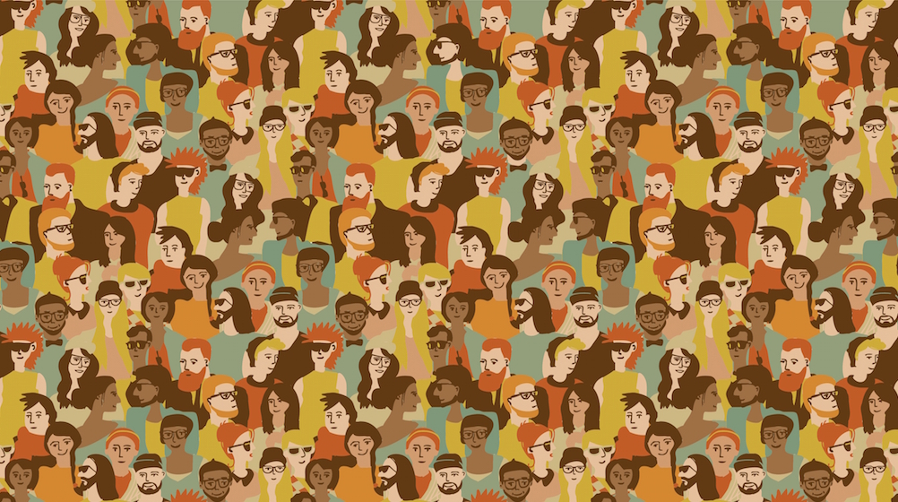An illustration featuring a large, diverse group of people