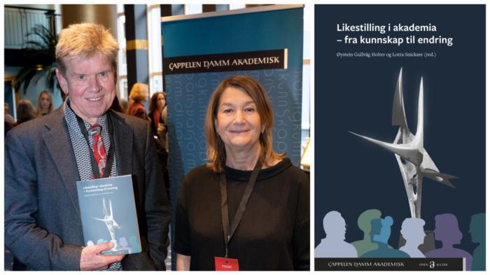 Collage of a picture of the two authors holding the book, and a picture of the front cover