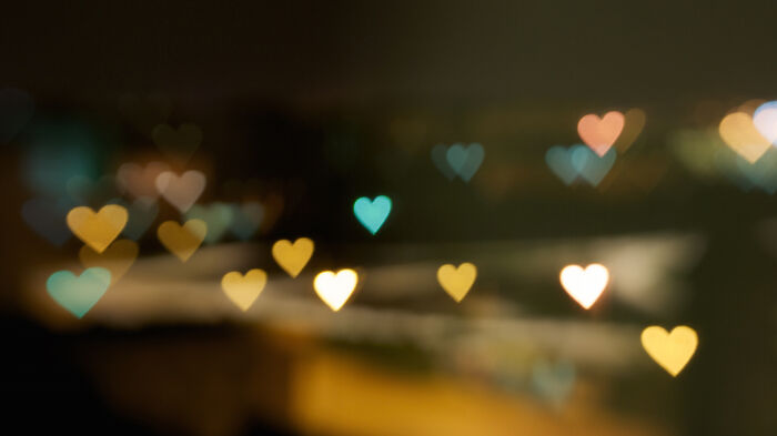 Heart-shaped lights in the darkness