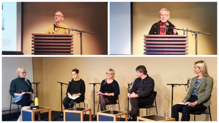 Collage of pictures of speakers and panel