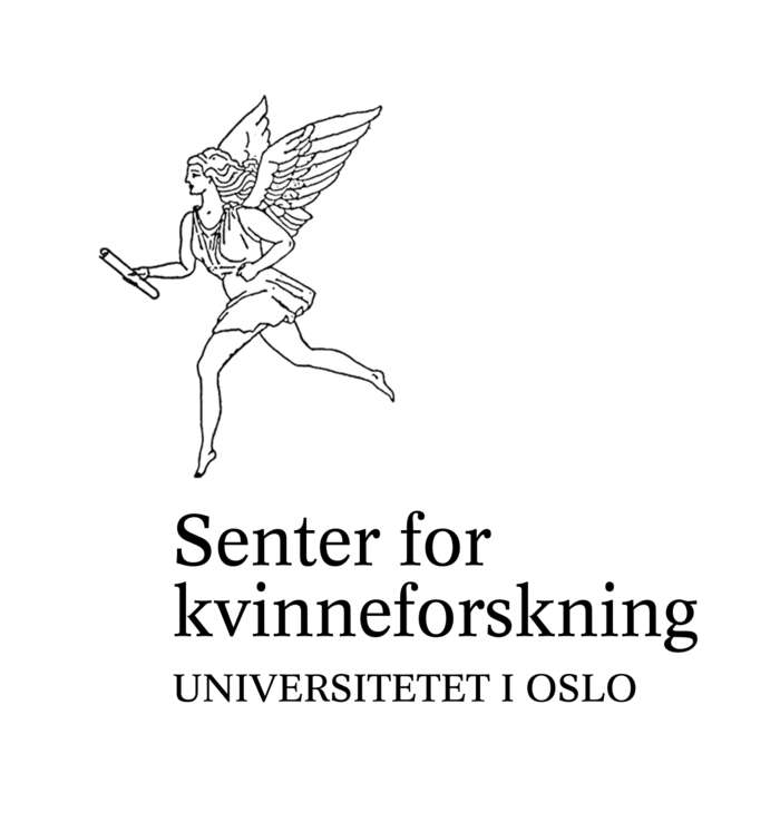 Tusjtegning av den mytologiske figuren Iris. En løpende kvinneskikkelse med vinger og et papirrull i den ene hånden